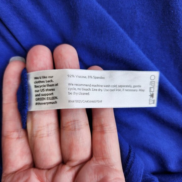 Eileen Fisher Dress Womens L Blue Midi Jersey Knit Keyhole Neck Minimalist - Picture 9 of 14